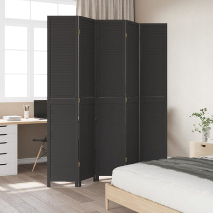 vidaXL Room Divider 5 Panels Black Solid Wood Paulownia