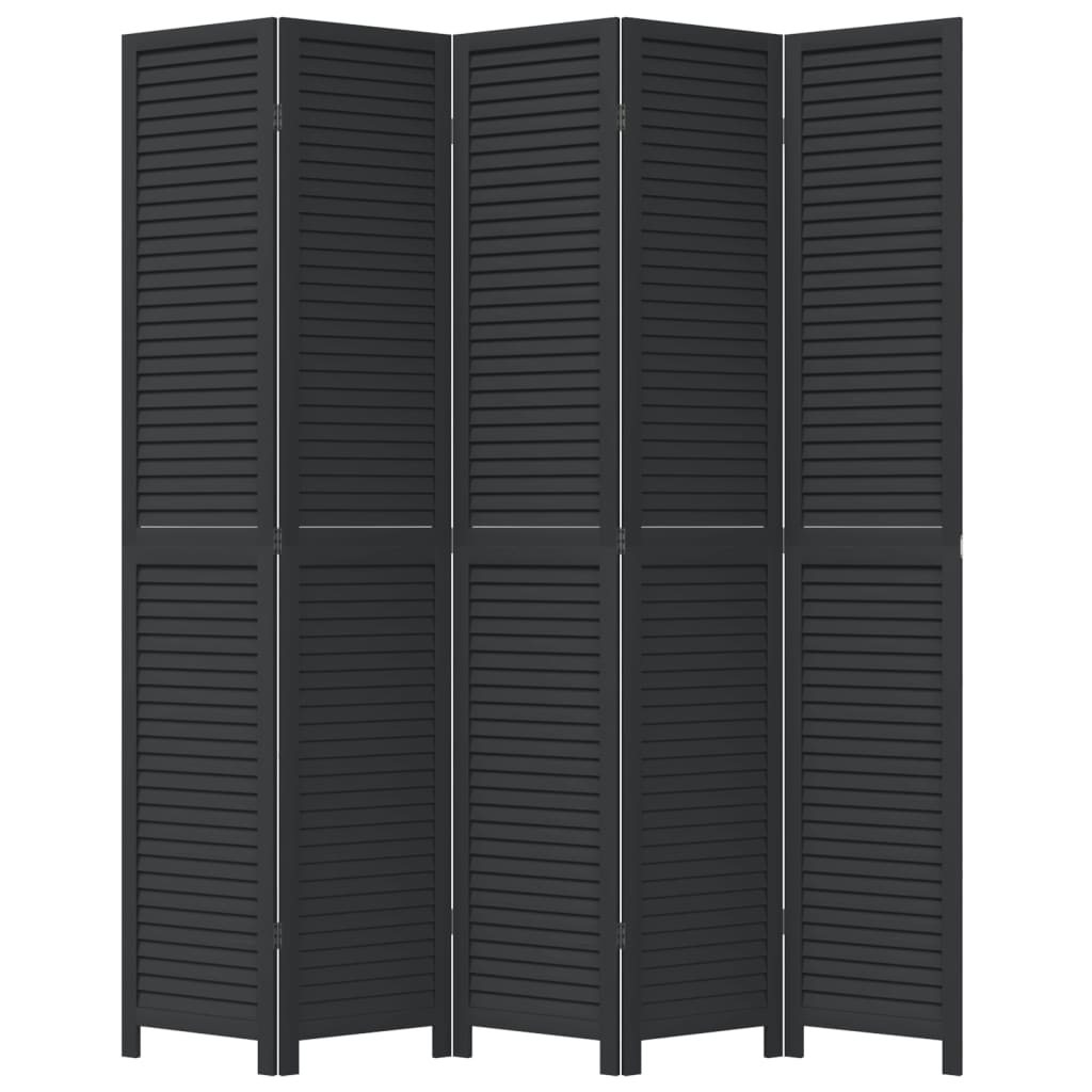 vidaXL Room Divider 5 Panels Black Solid Wood Paulownia