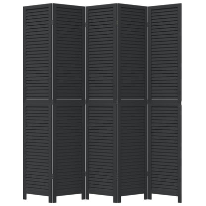 vidaXL Room Divider 5 Panels Black Solid Wood Paulownia