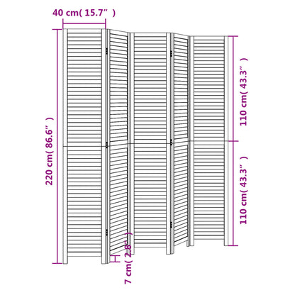 vidaXL Room Divider 5 Panels Black Solid Wood Paulownia