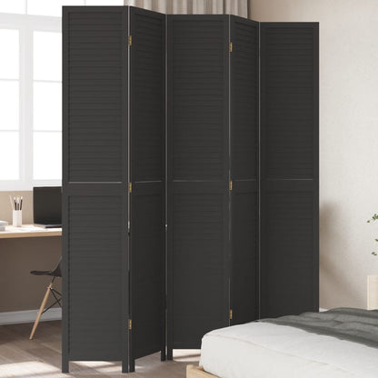 vidaXL Room Divider 5 Panels Black Solid Wood Paulownia