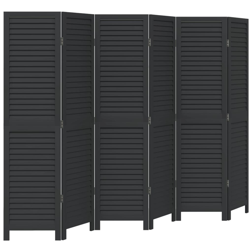 vidaXL Room Divider 6 Panels Black Solid Wood Paulownia