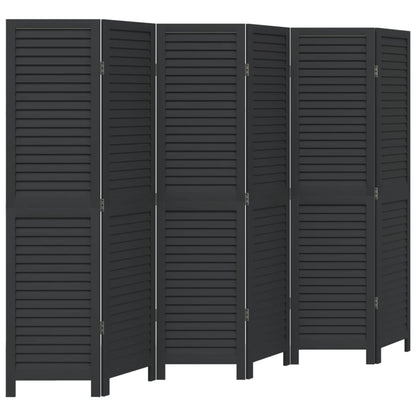 vidaXL Room Divider 6 Panels Black Solid Wood Paulownia