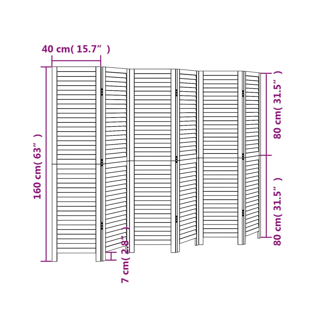 vidaXL Room Divider 6 Panels Black Solid Wood Paulownia