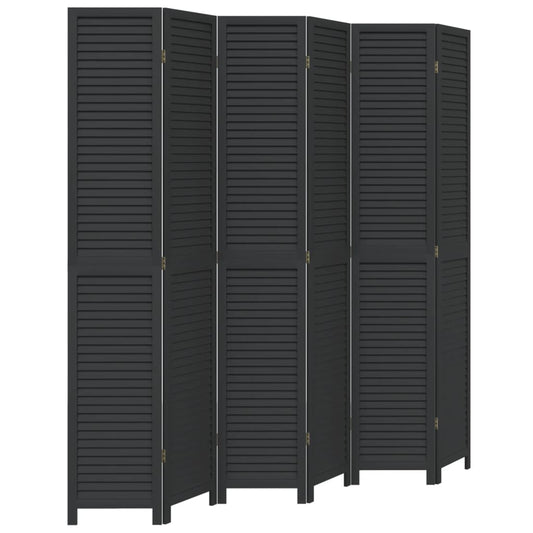 vidaXL Room Divider 6 Panels Black Solid Wood Paulownia