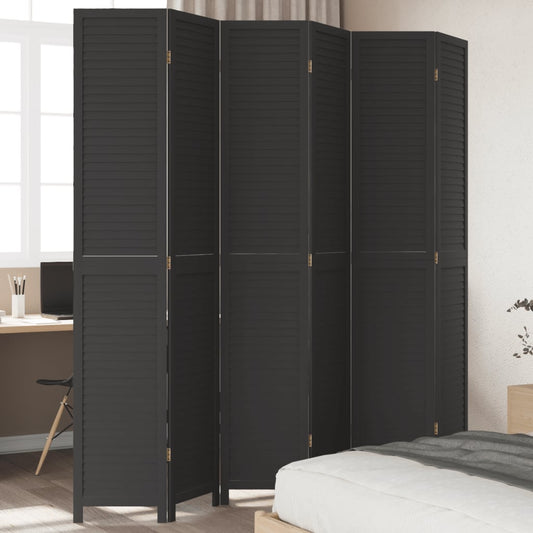 vidaXL Room Divider 6 Panels Black Solid Wood Paulownia