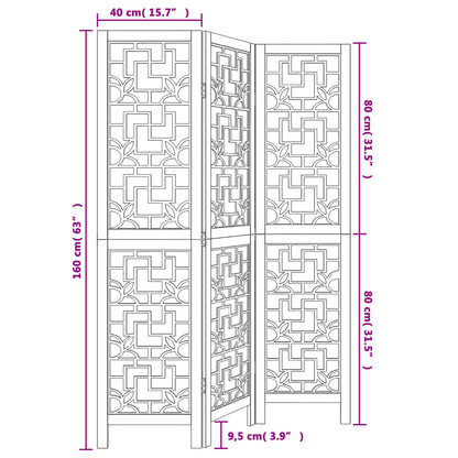 vidaXL Room Divider 3 Panels Brown Solid Wood Paulownia