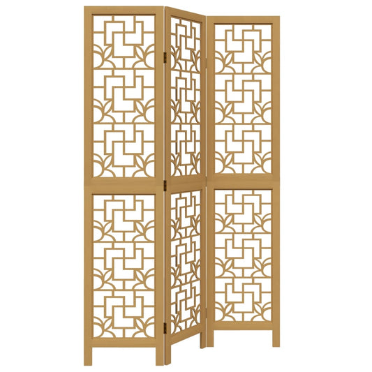 vidaXL Room Divider 3 Panels Brown Solid Wood Paulownia