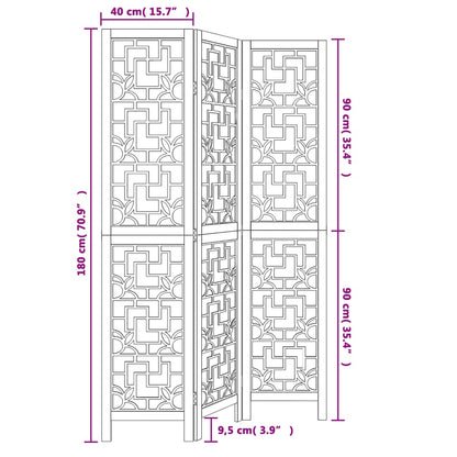 vidaXL Room Divider 3 Panels Brown Solid Wood Paulownia