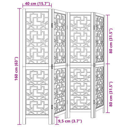 vidaXL Room Divider 4 Panels Brown Solid Wood Paulownia