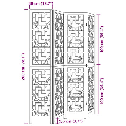 vidaXL Room Divider 4 Panels Brown Solid Wood Paulownia