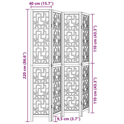 vidaXL Room Divider 4 Panels Brown Solid Wood Paulownia