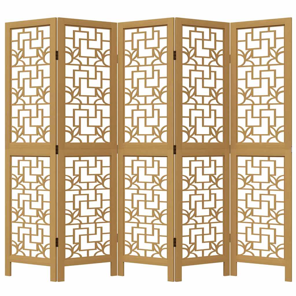 vidaXL Room Divider 5 Panels Brown Solid Wood Paulownia