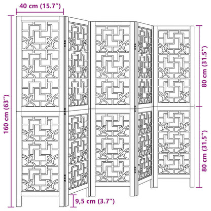 vidaXL Room Divider 5 Panels Brown Solid Wood Paulownia