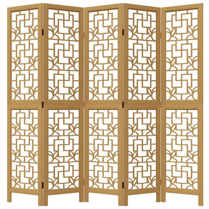 vidaXL Room Divider 5 Panels Brown Solid Wood Paulownia