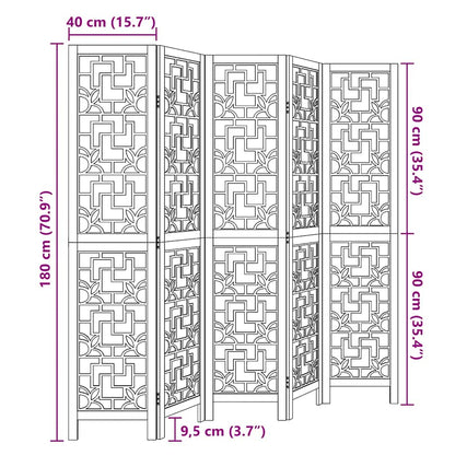 vidaXL Room Divider 5 Panels Brown Solid Wood Paulownia