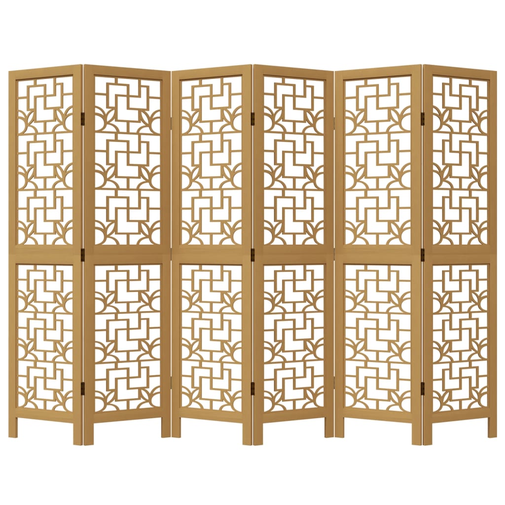 vidaXL Room Divider 6 Panels Brown Solid Wood Paulownia