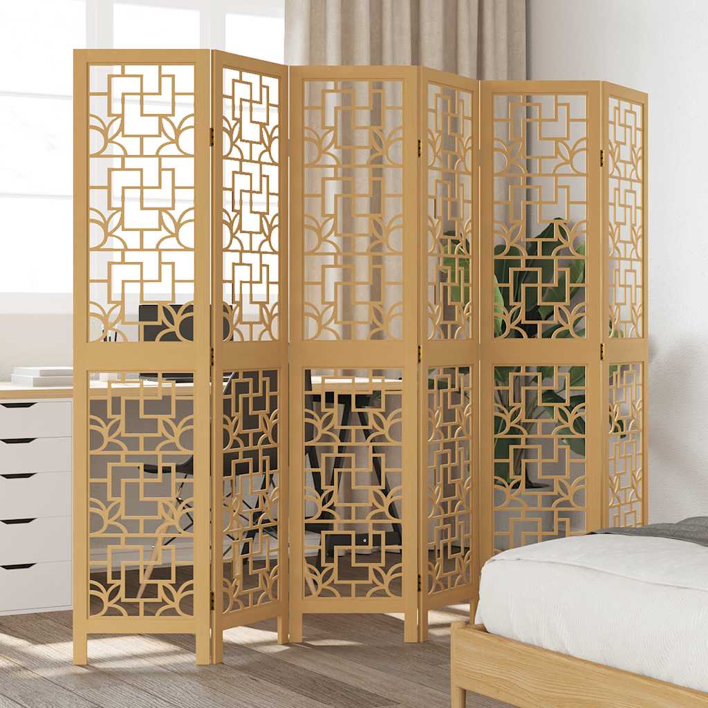 vidaXL Room Divider 6 Panels Brown Solid Wood Paulownia