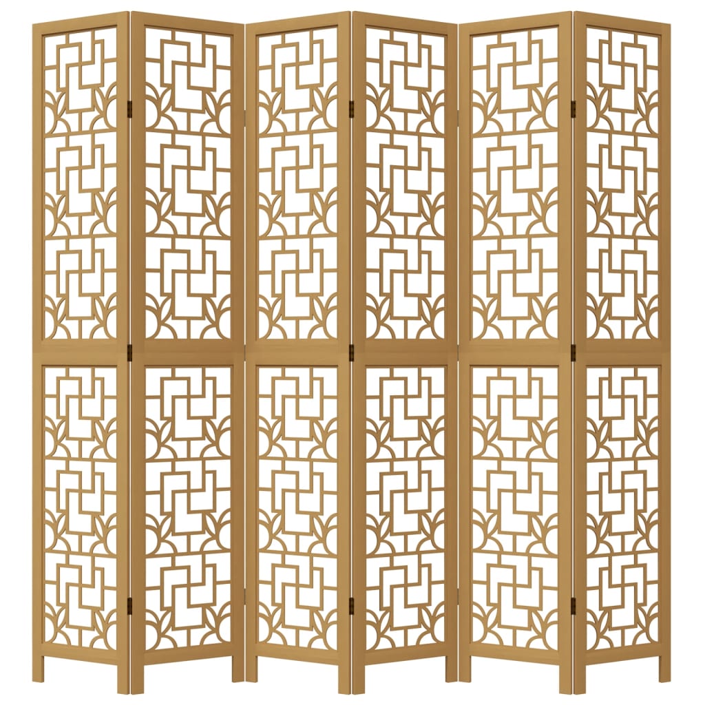 vidaXL Room Divider 6 Panels Brown Solid Wood Paulownia