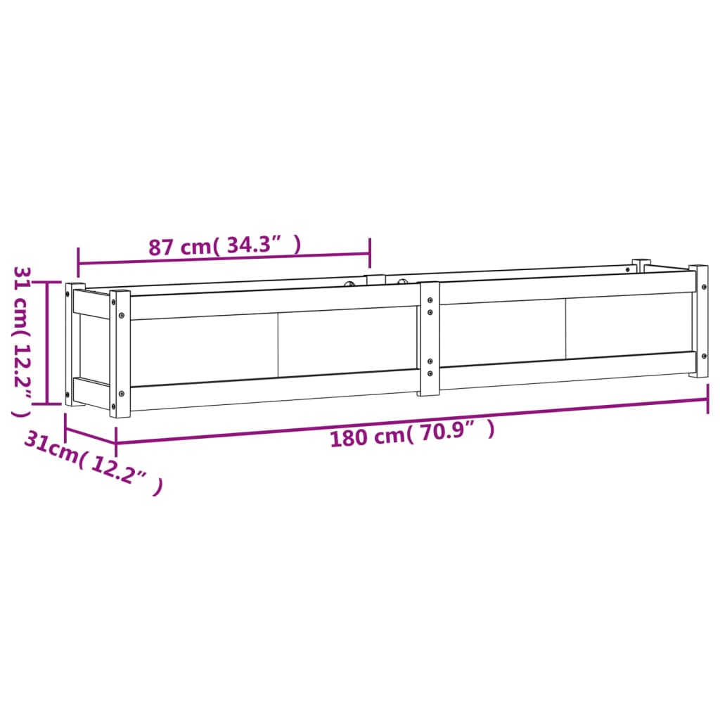 vidaXL Garden Planter 180x31x31 cm Solid Wood Pine