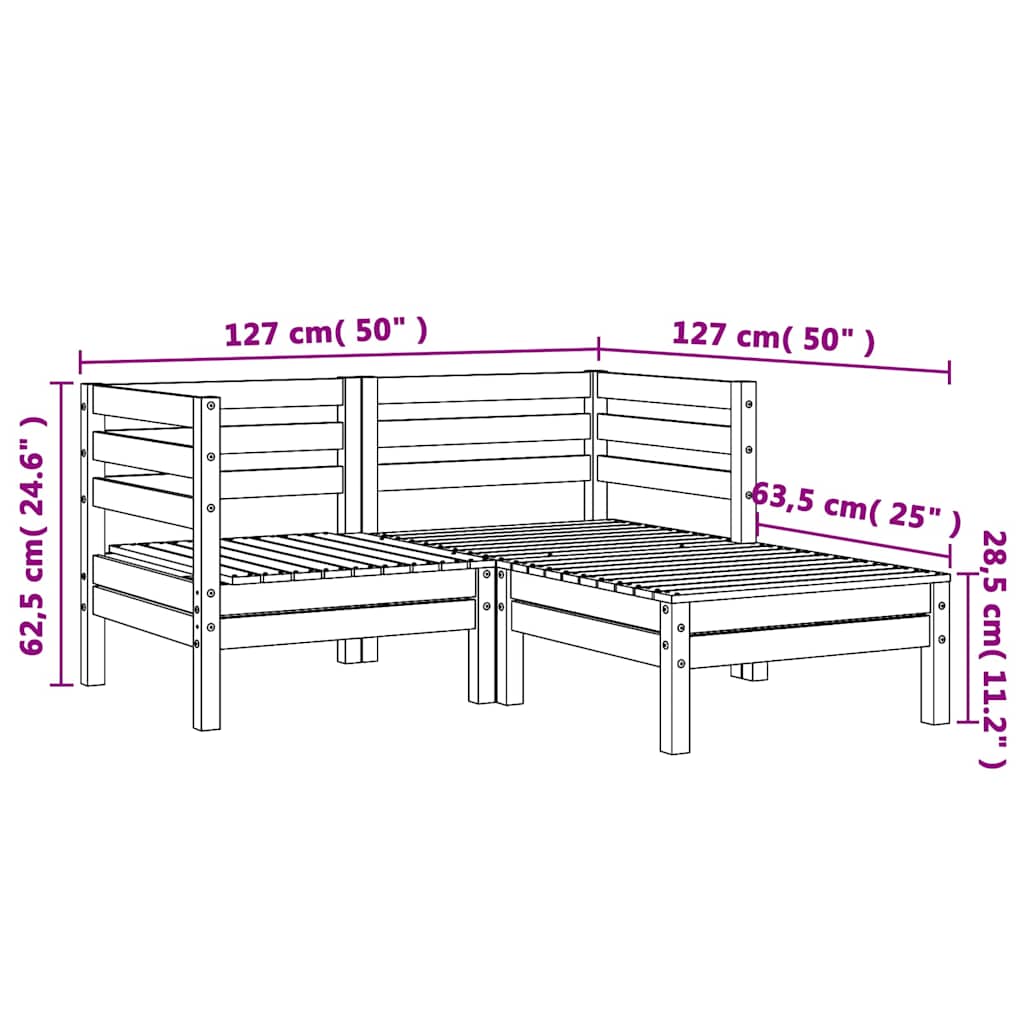 vidaXL Garden Sofa | Natural Pine | Solid pine wood | 2-Seater | Modular