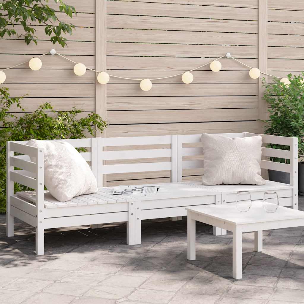 vidaXL Garden Sofa | White | Solid pine wood | 3-seater | Modular | Garden Sofa