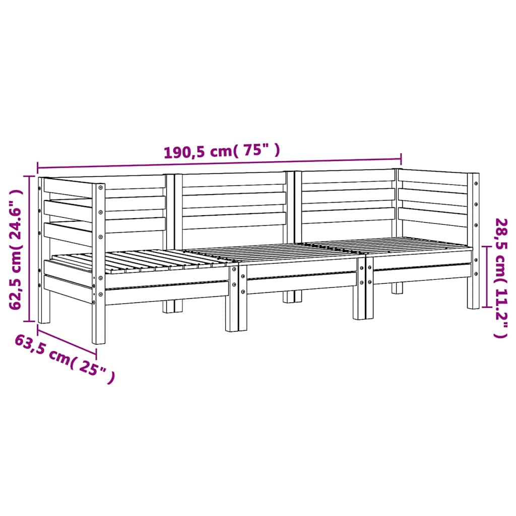 vidaXL Garden Sofa 3-Seater Wax Brown Solid Wood Pine