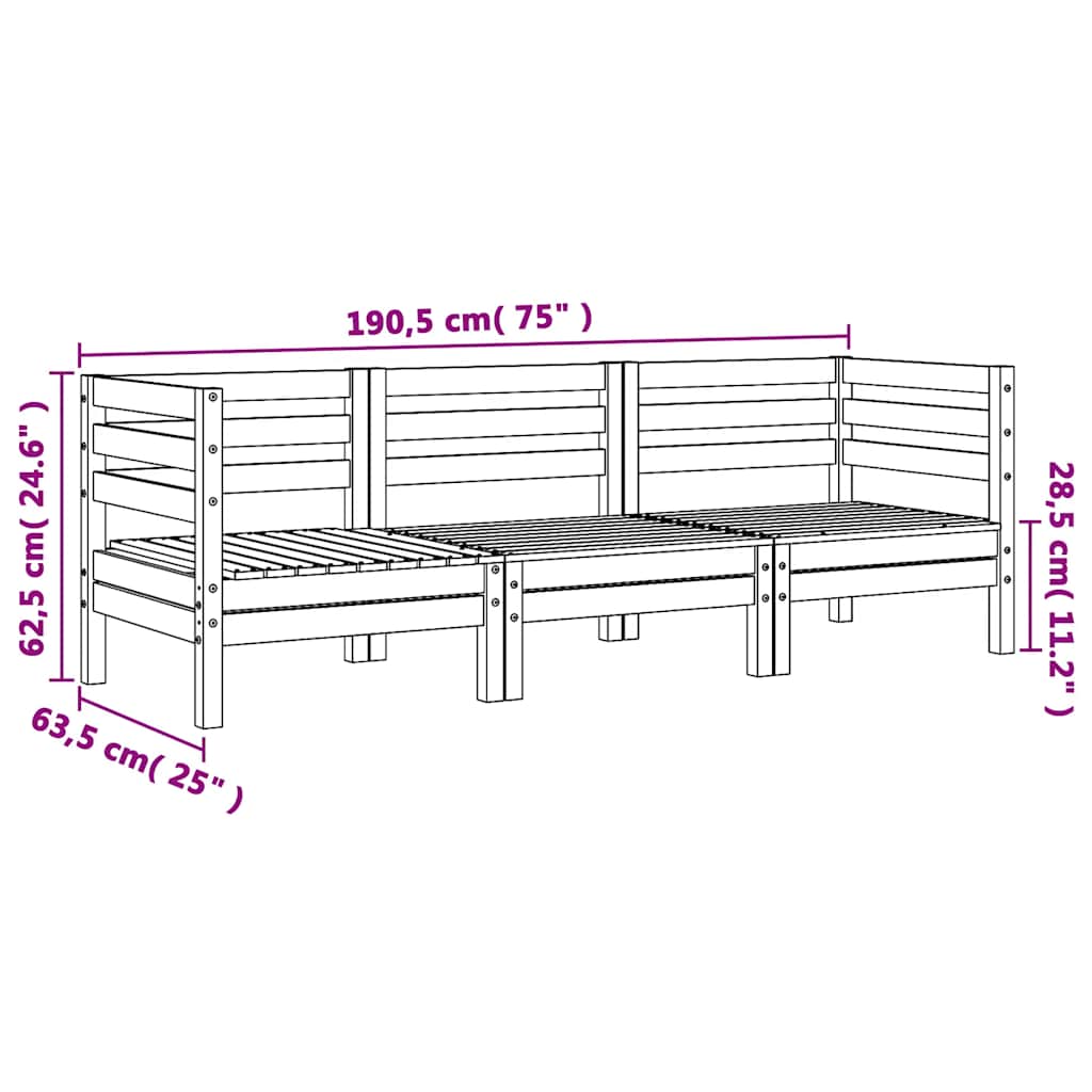 vidaXL Garden Sofa | Douglas natural wood | Solid Douglas Wood | 3-Seater