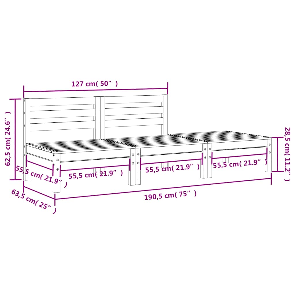 vidaXL Garden Sofa | Natural Pine | Solid Pine Wood | 3-Seater | Modular