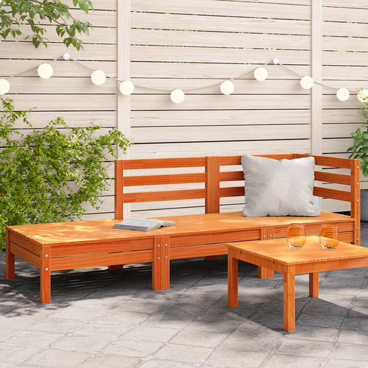 vidaXL Garden Sofa | Wax Brown | Solid Pine Wood | 3-Seater | Modular