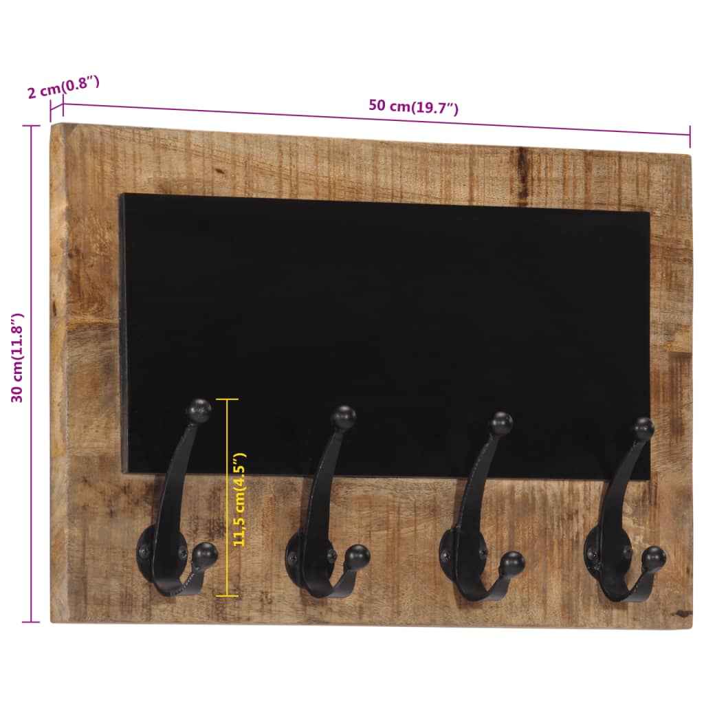 vidaXL Wall-mounted Coat Racks with 4 Hooks 2 pcs Solid Wood Mango