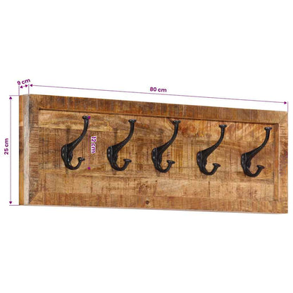 vidaXL Wall-mounted Coat Rack with 5 Hooks Solid Wood Mango