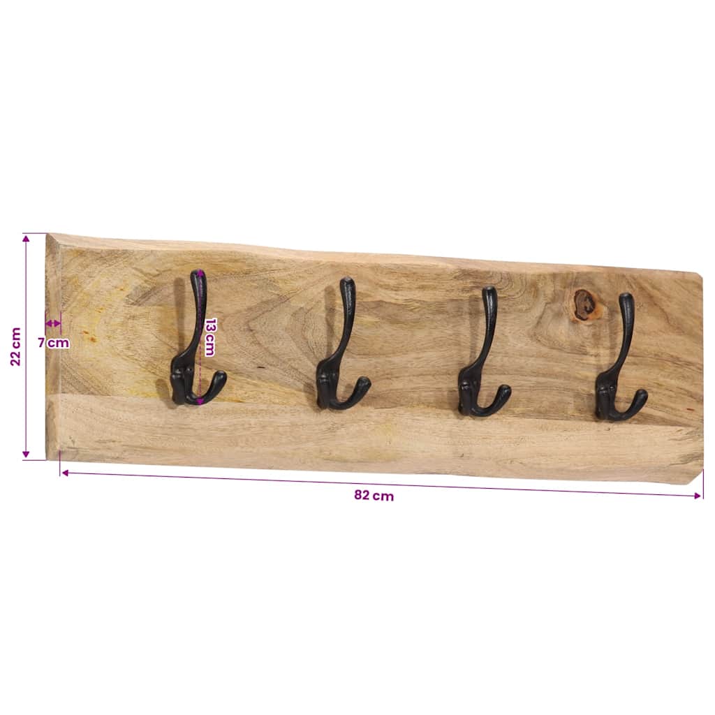 vidaXL Wall-mounted Coat Rack with 4 Hooks Solid Wood Mango