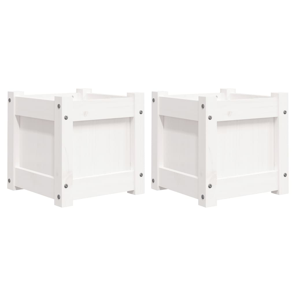 vidaXL Garden Planters 2 pcs White Solid Wood Pine