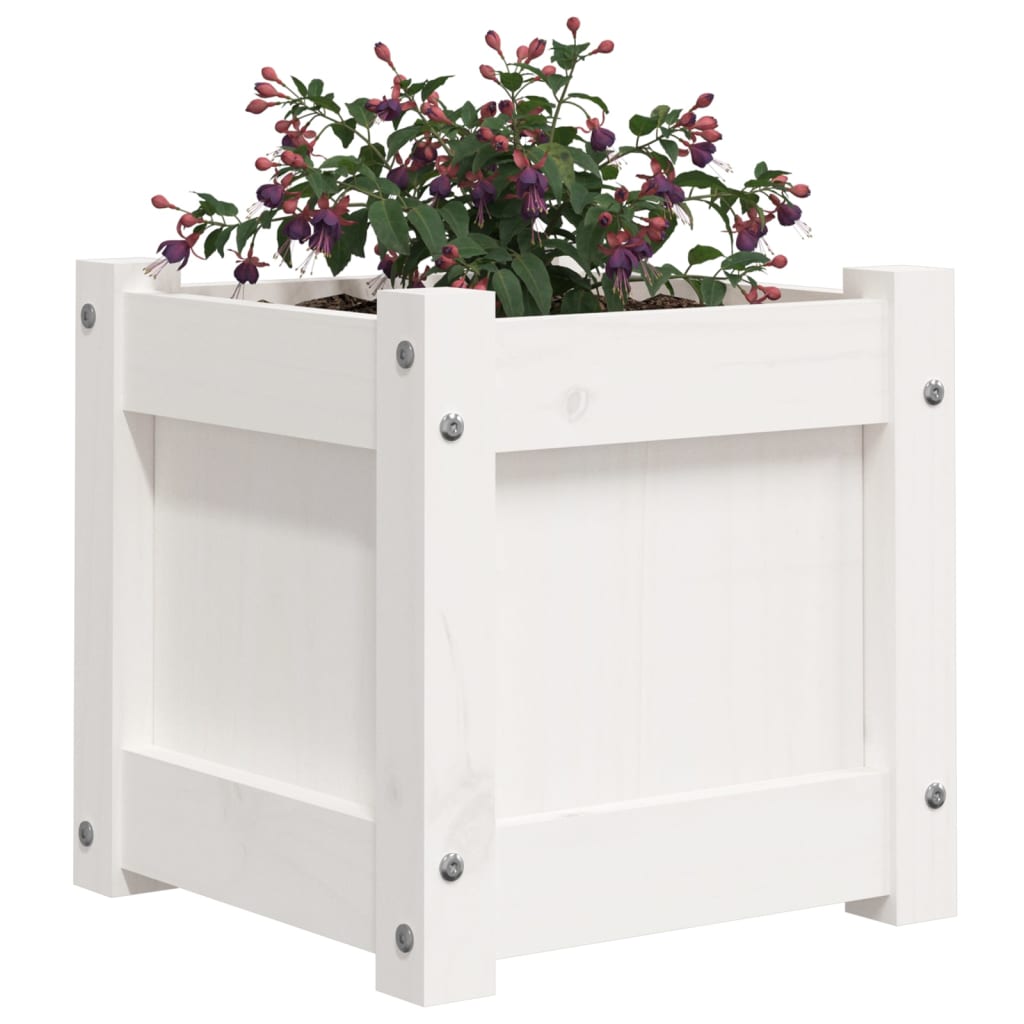 vidaXL Garden Planters 2 pcs White Solid Wood Pine