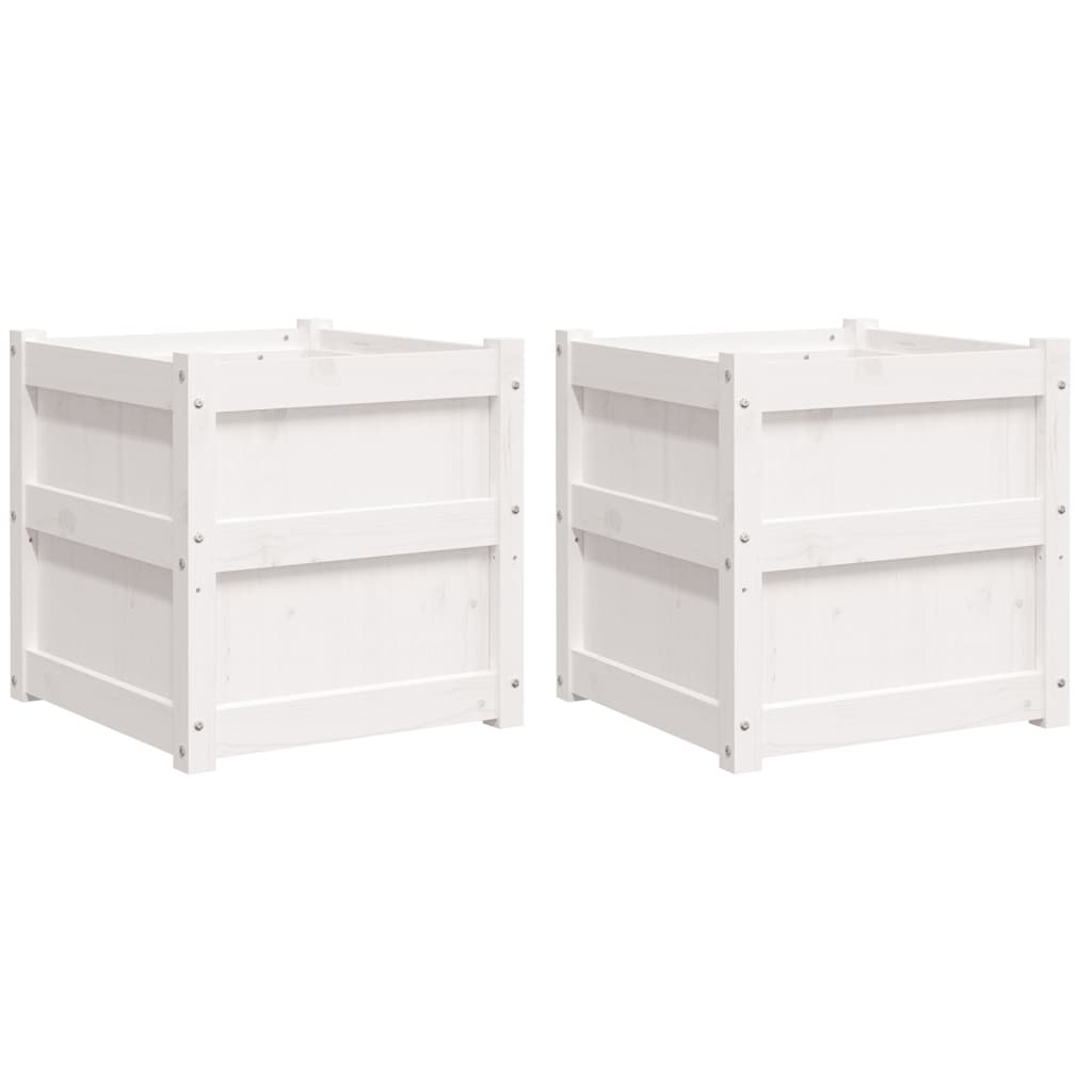 vidaXL Garden Planters 2 pcs White Solid Wood Pine