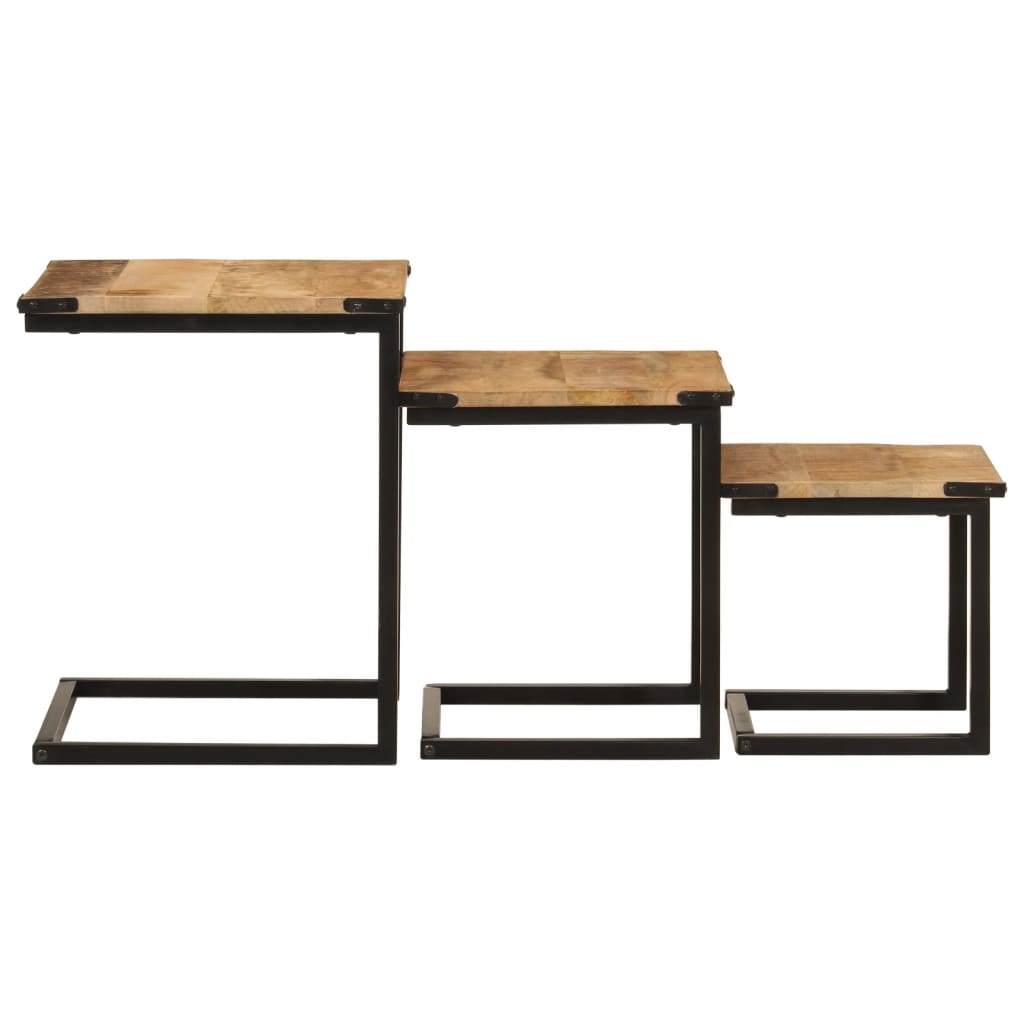 vidaXL Nesting Coffee Tables 3 pcs Solid Wood Mango and Iron