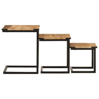 vidaXL Nesting Coffee Tables 3 pcs Solid Wood Mango and Iron