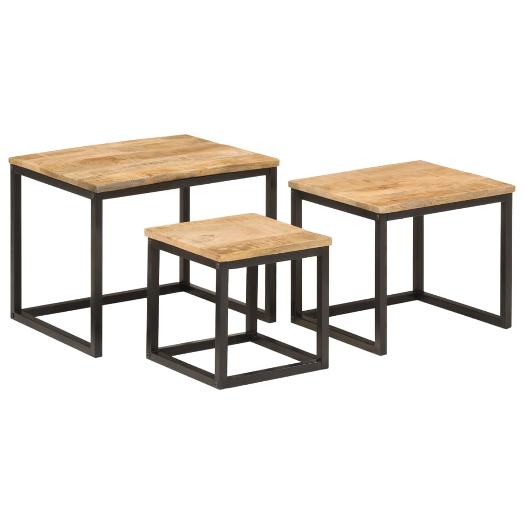 vidaXL Nesting Coffee Tables 3 pcs Solid Wood Mango and Iron