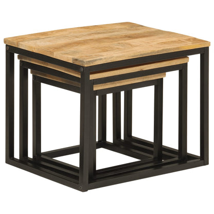 vidaXL Nesting Coffee Tables 3 pcs Solid Wood Mango and Iron
