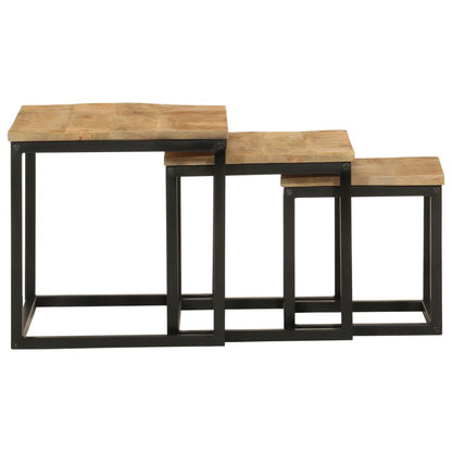 vidaXL Nesting Coffee Tables 3 pcs Solid Wood Mango and Iron
