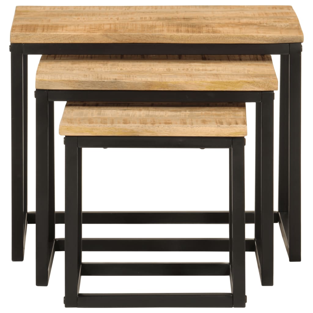 vidaXL Nesting Coffee Tables 3 pcs Solid Wood Mango and Iron