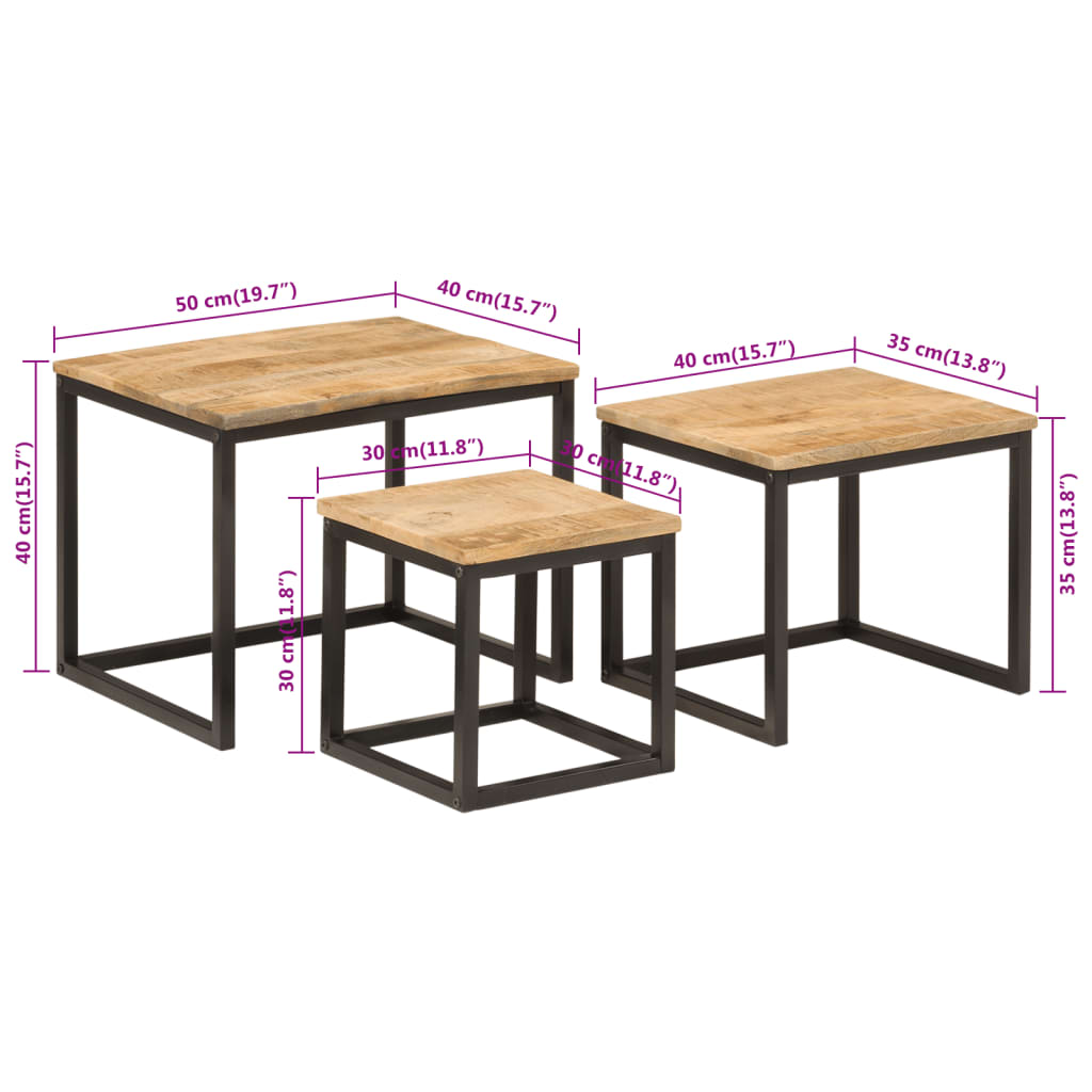 vidaXL Nesting Coffee Tables 3 pcs Solid Wood Mango and Iron