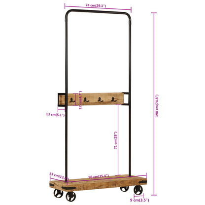 vidaXL Clothes Rack with Wheels 90x35x190 cm Solid Wood Mango and Iron