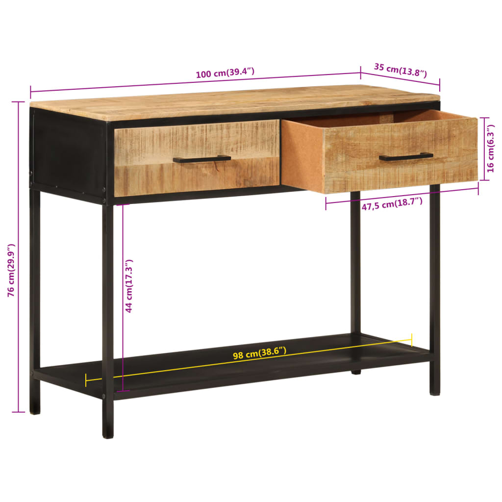 vidaXL Console Table 100x35x76 cm Solid Wood Mango and Iron