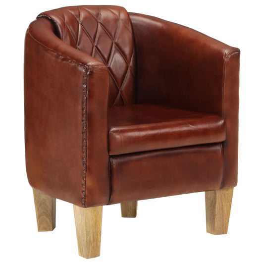 vidaXL Tub Chair Brown Real Leather