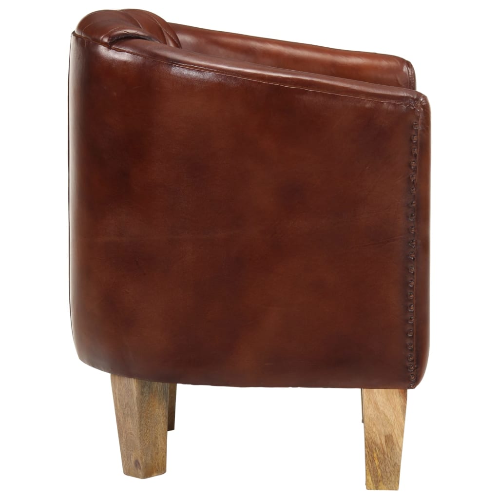 vidaXL Tub Chair Brown Real Leather