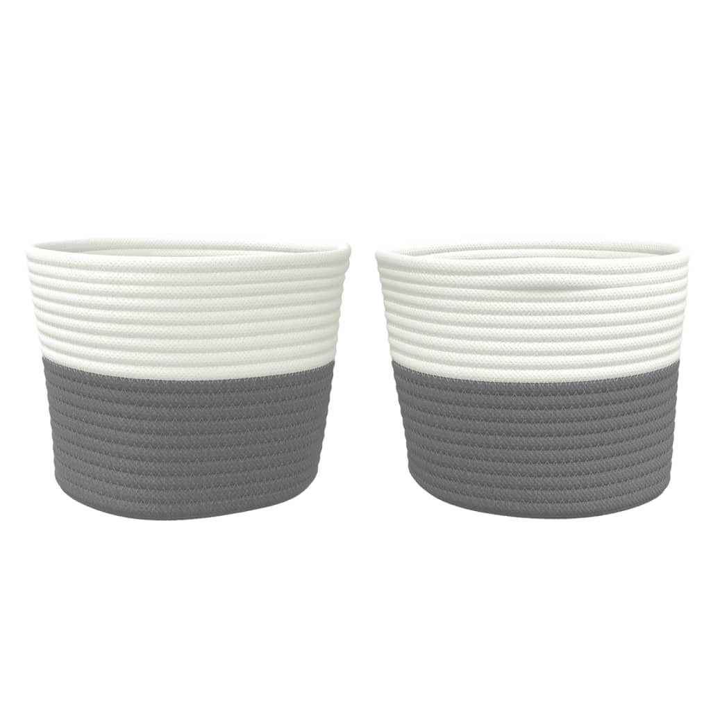 vidaXL Storage Baskets 2 pcs Grey and White Ø24x18 cm Cotton