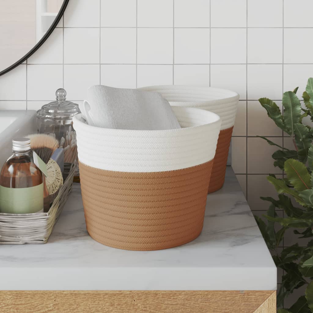 vidaXL Storage Baskets 2 pcs Brown and White Ø24x18 cm Cotton