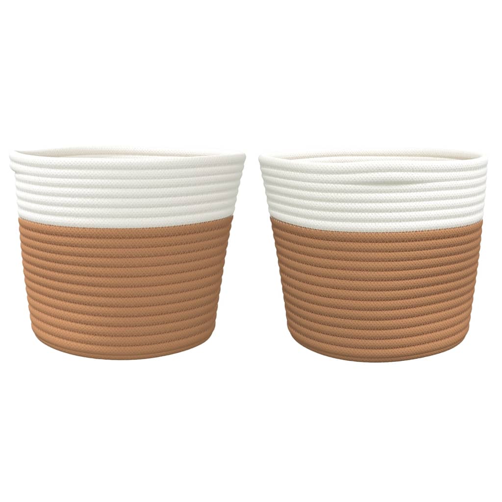 vidaXL Storage Baskets 2 pcs Brown and White Ø24x18 cm Cotton